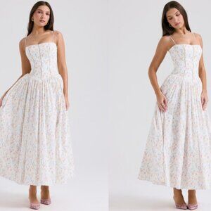 HOUSE OF CB' Ysabella' White Posy Print Cotton Maxi Sundress NWOT